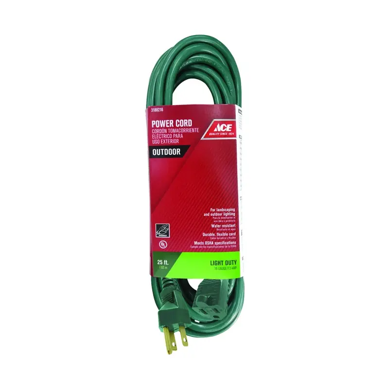 Outdoor 25 Ft. Green Extension Cord 16/3 Sjtw For Landscaping And Lighting