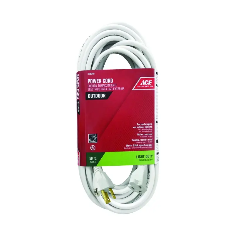Outdoor 50 Ft. L White Extension Cord 16/3 Sjtw For Outdoor Use