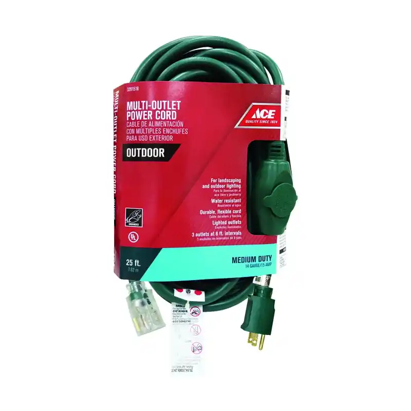 Outdoor 25 Ft. Green Triple Outlet Extension Cord 14/3 Stw Model Kb-168