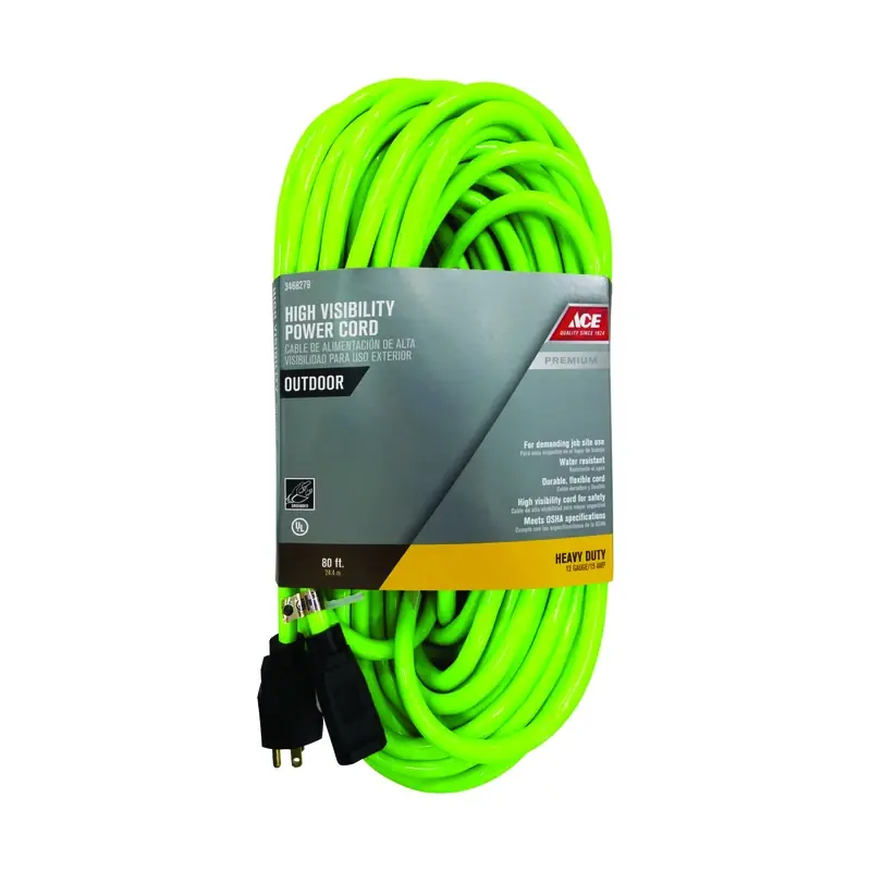 Outdoor 80 Ft. L Neon Green Extension Cord 12/3 Sjtw Heavy Duty