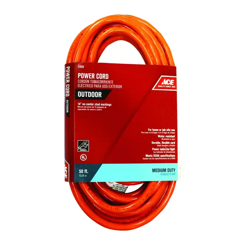 50 Ft. L Orange Extension Cord 14/3 Sjtw For Indoor And Outdoor Use