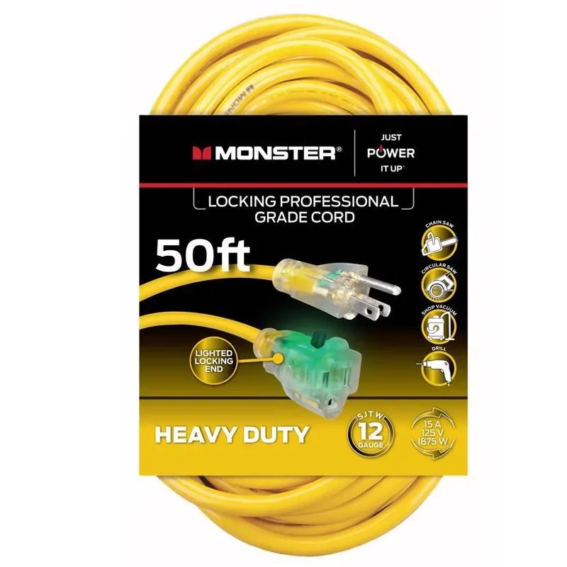 Monster Just Power It Up 50‑Foot Yellow Heavy‑Duty Outdoor Extension Cord – 12/3 SJTW