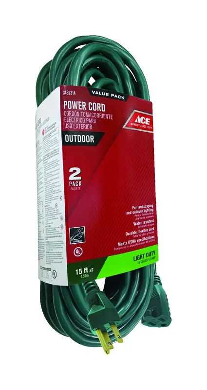 15 Ft. Green Extension Cord Combo Set 16/3 Sjtw For Indoor And Outdoor Use