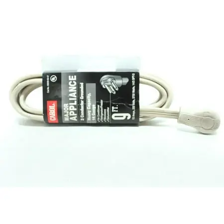 9‘ Major Appliance 3 Conductor Grounded Extension Cord With Nema Plug Configuration 6-15