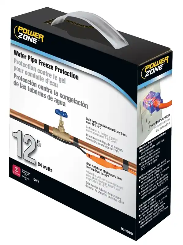 12 Foot 84 Watt Thermostatic Heat Tape For Pipes - Prevent Freezing Damage