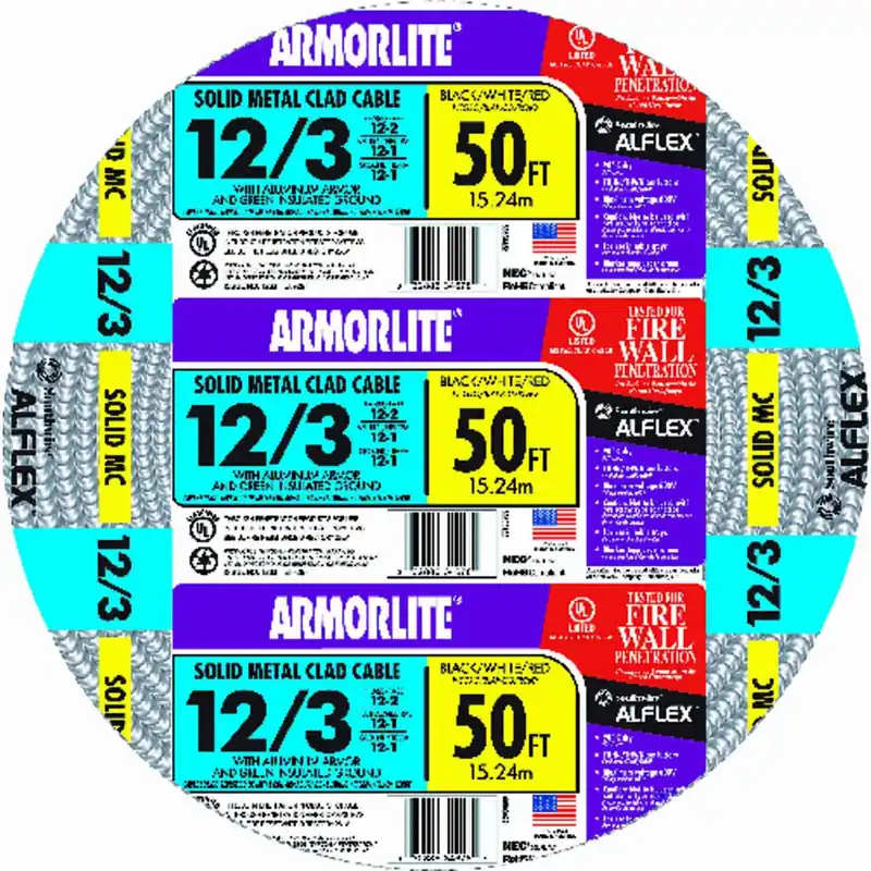 12/3 AWG THHN/THWN Insulated Singles Electric Cable, 50 Ft.