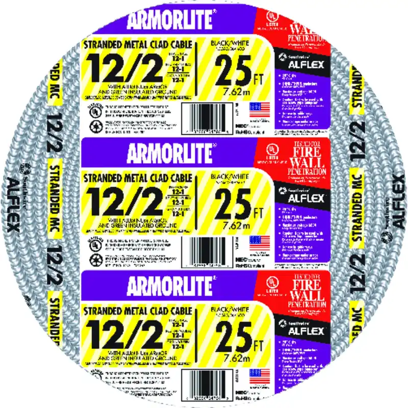 25 Ft. 12/2 Stranded Aluminum Armored Mc Metal Clad Cable