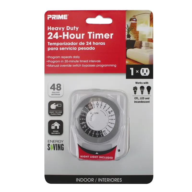 Indoor 24-hour Electromechanical Timer With Nightlight, 125 V, 1 Outlet
