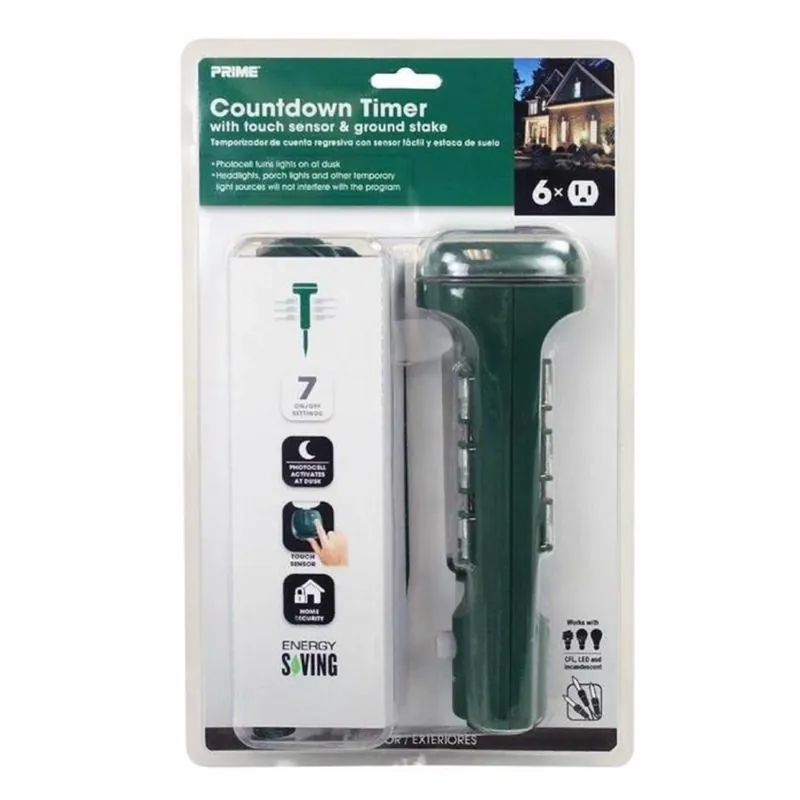 15a 125v 1875w Green Outdoor Timer Power Stake With 6 Outlets