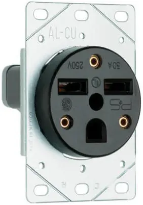 Pass & Seymour Power Outlet, Flush-Mount, Black, 250-Volt, 30-Amp