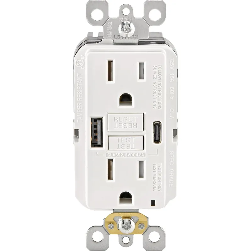 Smartlockpro White 2-port Usb Charging Outlet With 5-15r Self-test Gfci