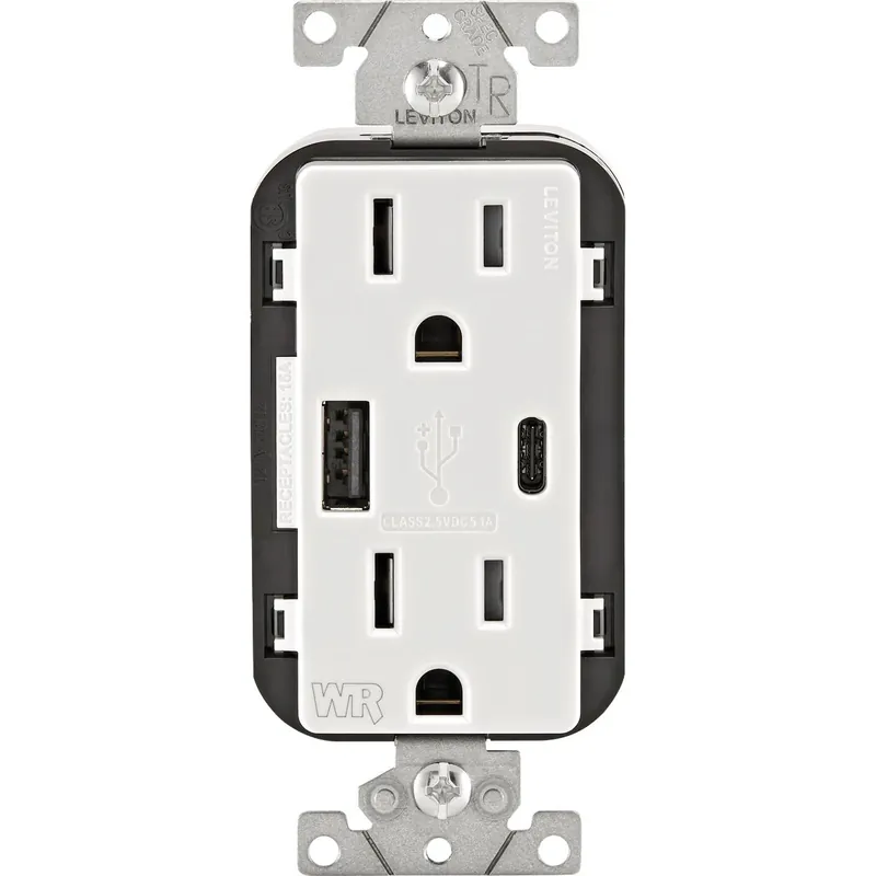 15a White 2-port Usb Charging Outlet With Weather-resistant Duplex Outlet