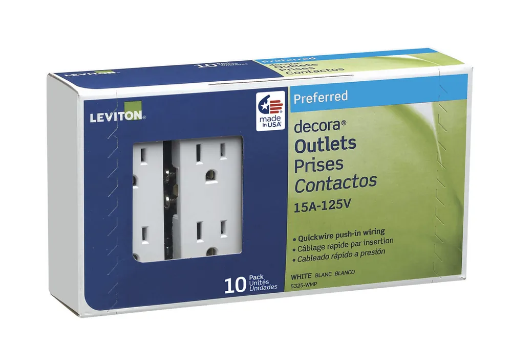 Leviton Decora 15 Amps 125 V Duplex White Outlet 5-15R 10 Pk