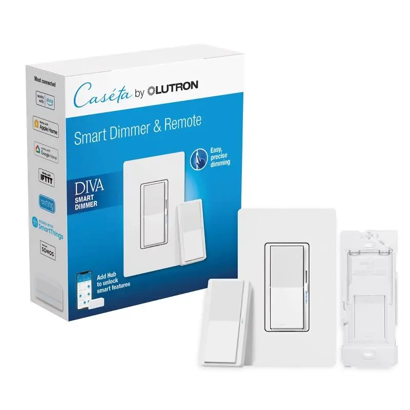 Lutron Diva 3-Way Smart-Enabled Dimmer And Remote White 1 Pk