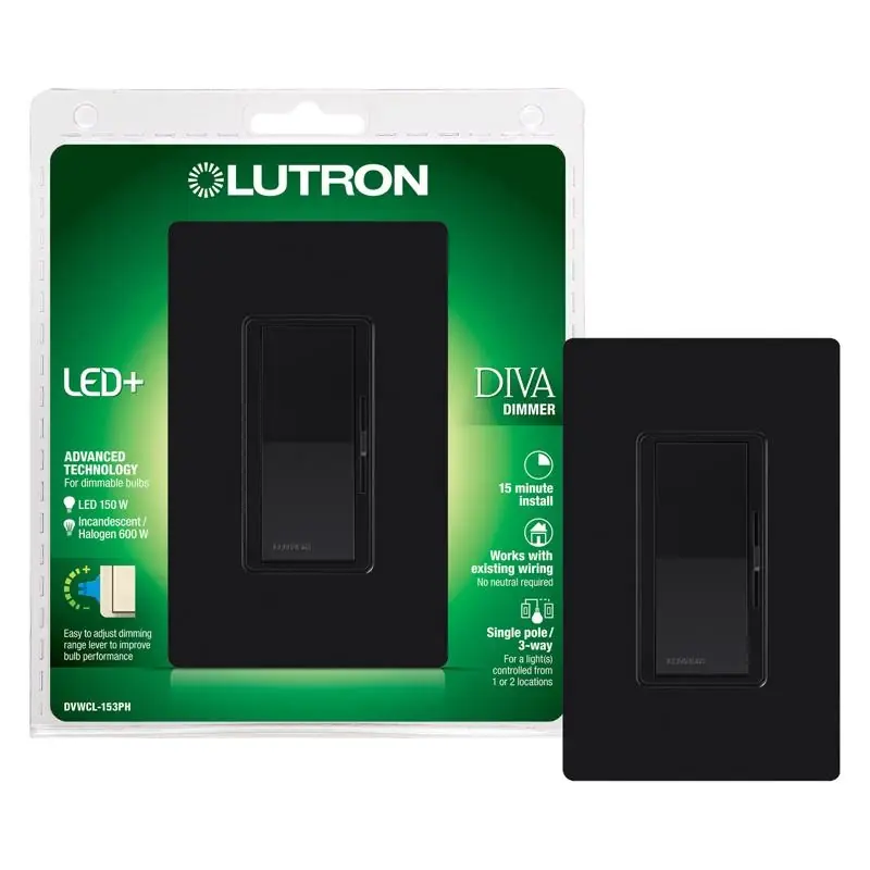 Lutron Diva Black 150 Watt 3-way Rocker Dimmer Switch