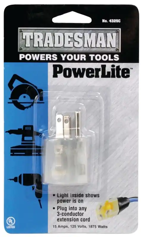 15 Amp Single-outlet Clear Power Adapter Plug With Lighted End For Appliances And Tools