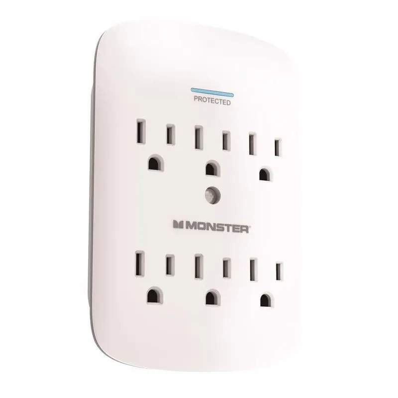 Monster Just Power It Up 6‑Outlet White Wall‑Mount Surge Protector – 1200 Joules, 1875 W