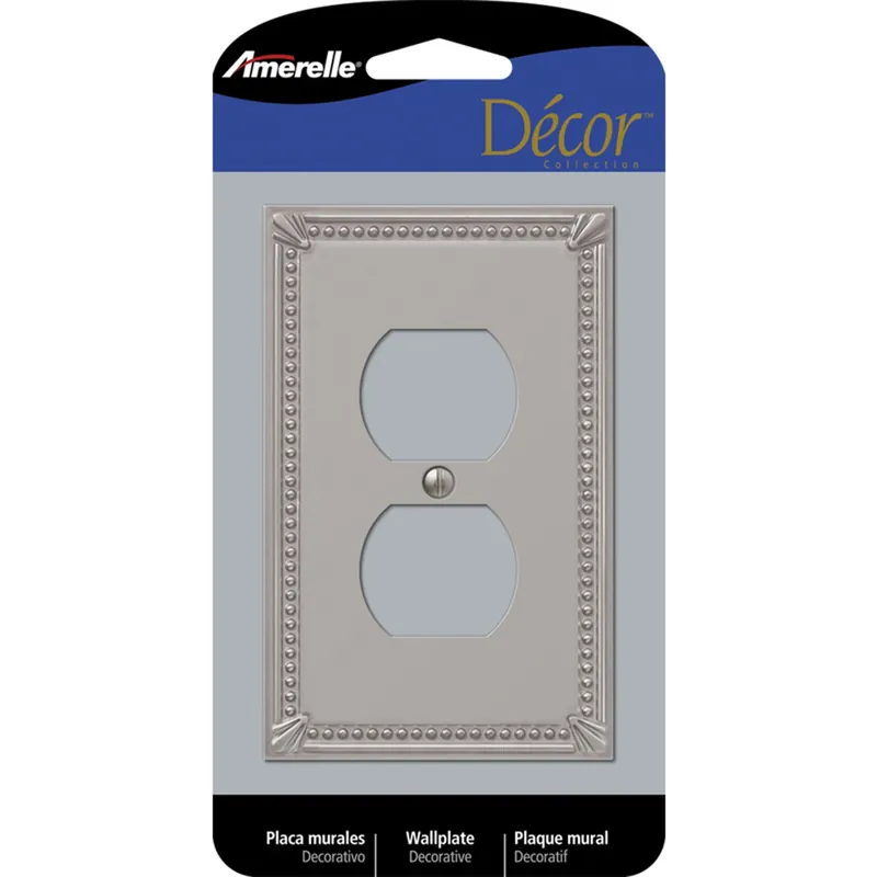 Amerelle Imperial Bead Brushed Nickel 1 Gang Metal Duplex Wall Plate 1 Pk