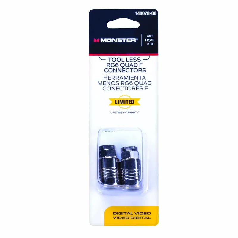 Monster Just Hook It Up Tool Less RG6 Quad Coaxial Connector 2 Pk