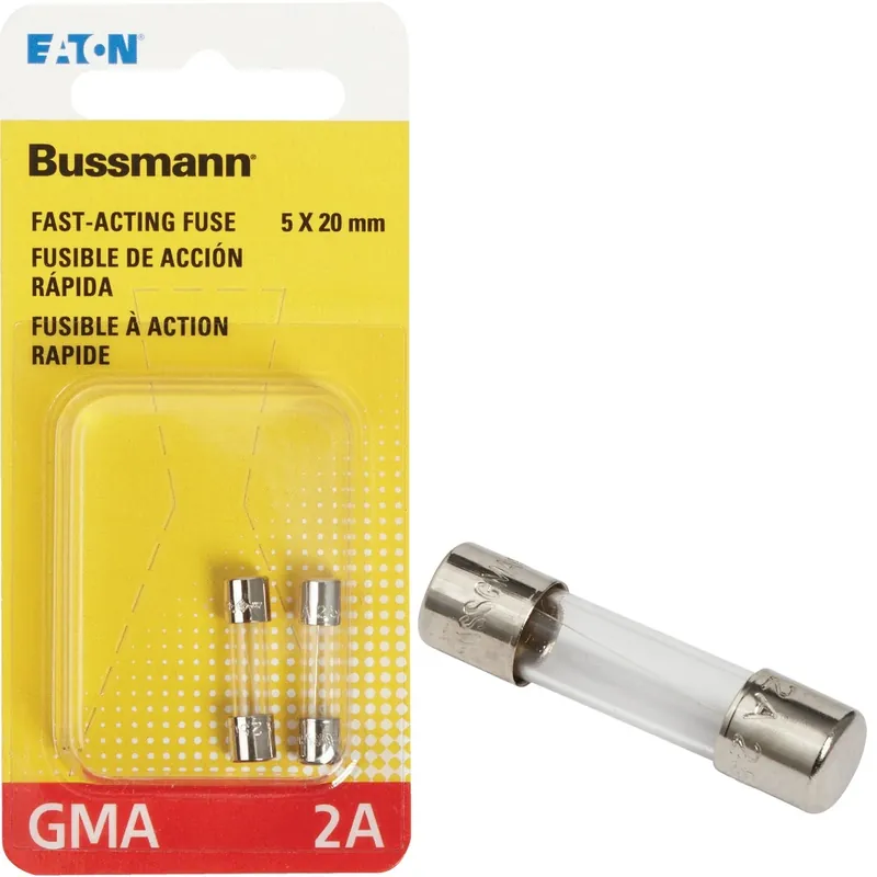 Bussmann 2 Amps Fast Acting Glass Fuse 2 Pk