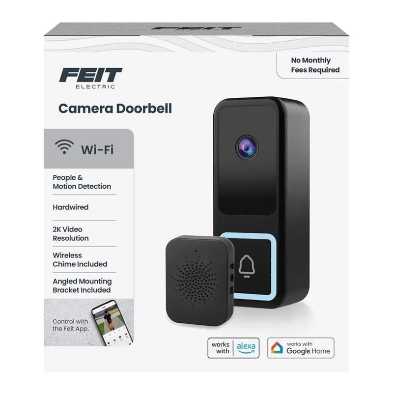 Feit Black Wired Smart Video Doorbell With Wi‑Fi & Illuminated Chime