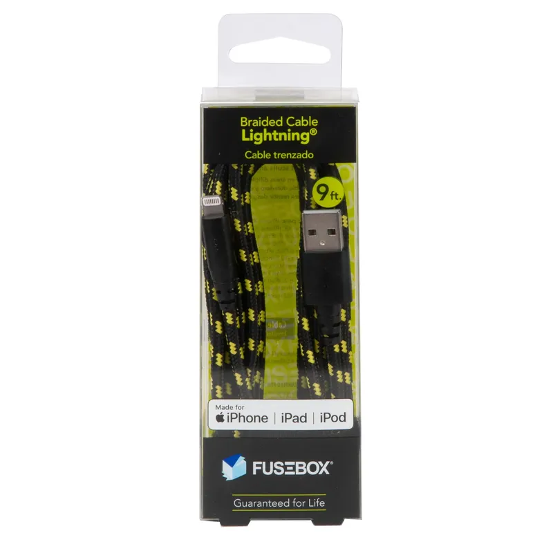 USB Lightning Braided Charging Cable, 9-Ft.