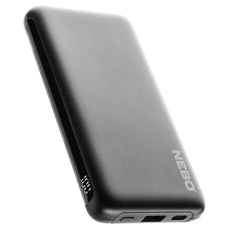 NEBO 10,000 mAh Portable Power Bank – Compact Black External Charger