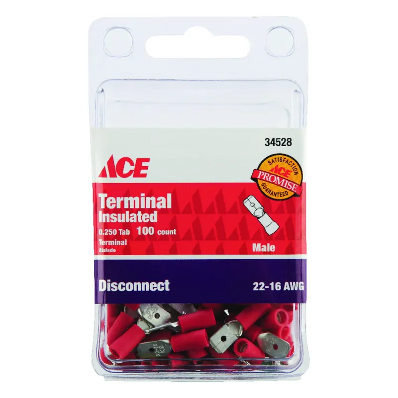 Ace Insulated Wire Male Disconnect Red 100 Pk