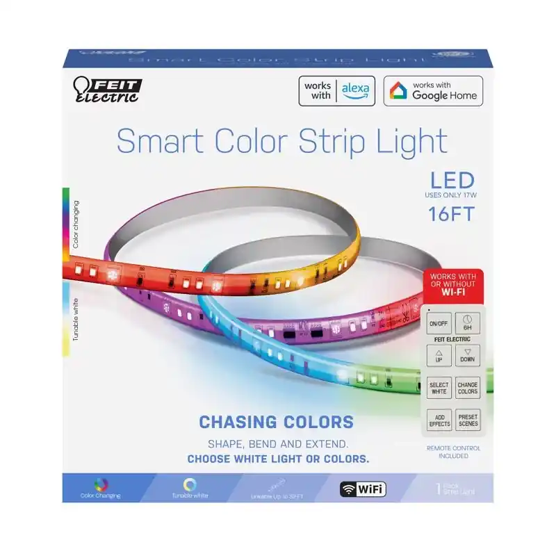 Feit 16 Ft Color Changing Plug-in Led Tape Light, Smart Strip, Multi-color