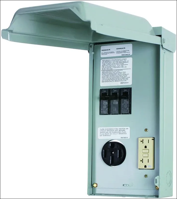 GE Surface‑Mount RV Power Outlet Box – 70 Amp Dual 120/240 V