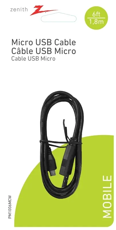 6 Foot Micro-b To Usb A Charging Cable - Model Pm1006mcw - White
