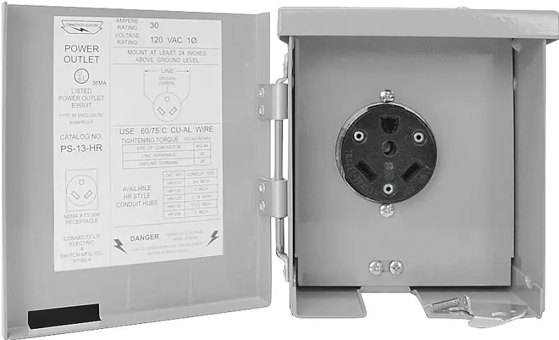 Ps-13-hr 30 Amp Rv Power Outlet Panel, Weatherproof Steel Construction