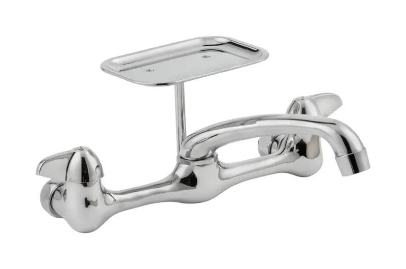 Two Handle Chrome Wall Mount Kitchen Faucet With Low Arc Spout