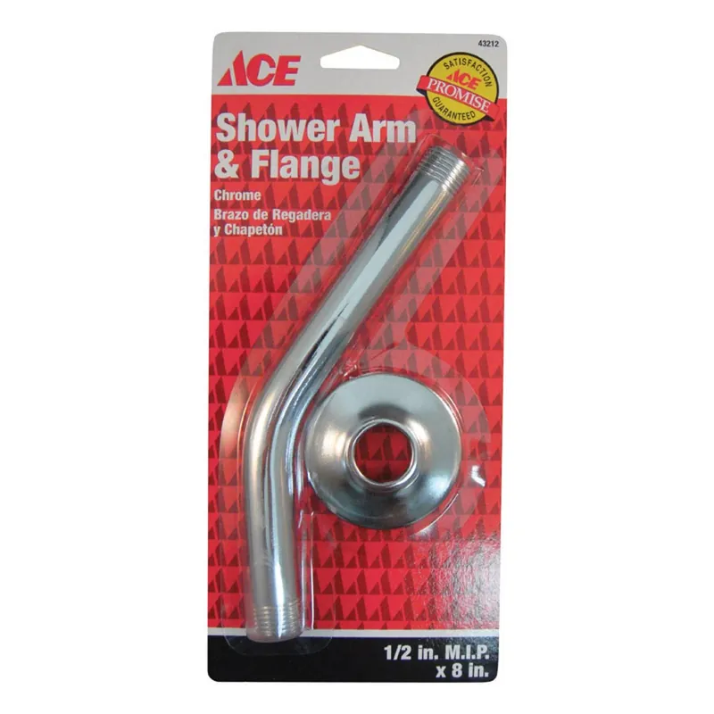 Chrome Brass 8 In. Shower Arm And Flange With 1/2 In. Mip Connection