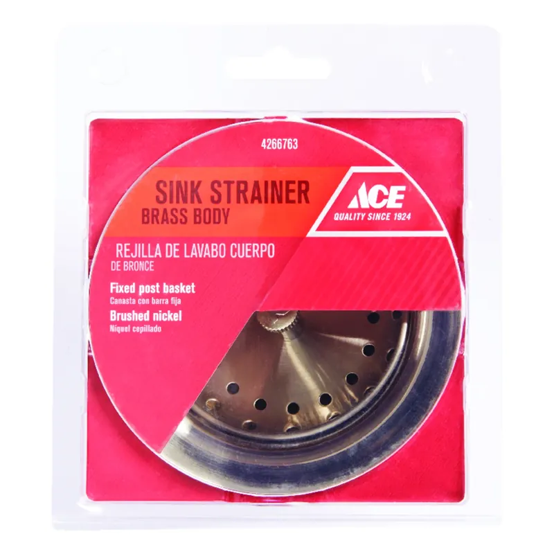 3-1/2 In. Diameter Brushed Nickel Brass Sink Strainer Assembly With Rubber Stopper