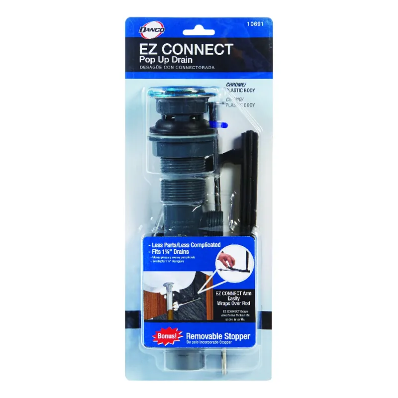Lavatory Drain & Stopper, Fits Plastic Drain Body, Chrome