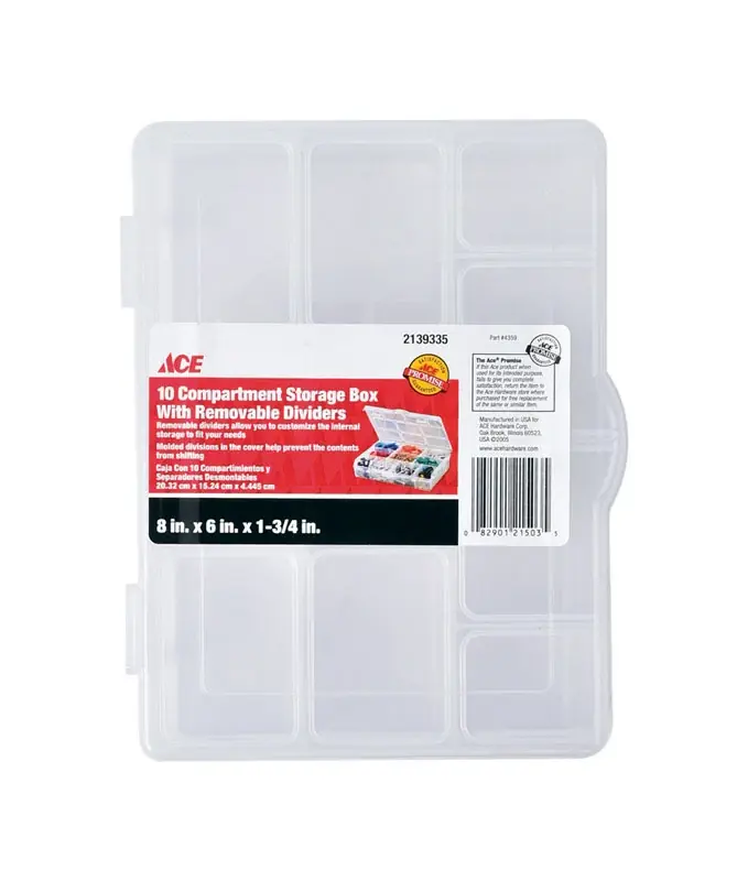 8 In. L X 6 In. W X 1-3/4 In. H Clear Plastic Tool Storage Bin With 10 Compartments