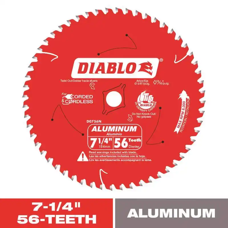 Diablo 7‑1/4" TiCo Hi‑Density Carbide 56‑Tooth Saw Blade – 5/8" Arbor For Thick Aluminum Cutting