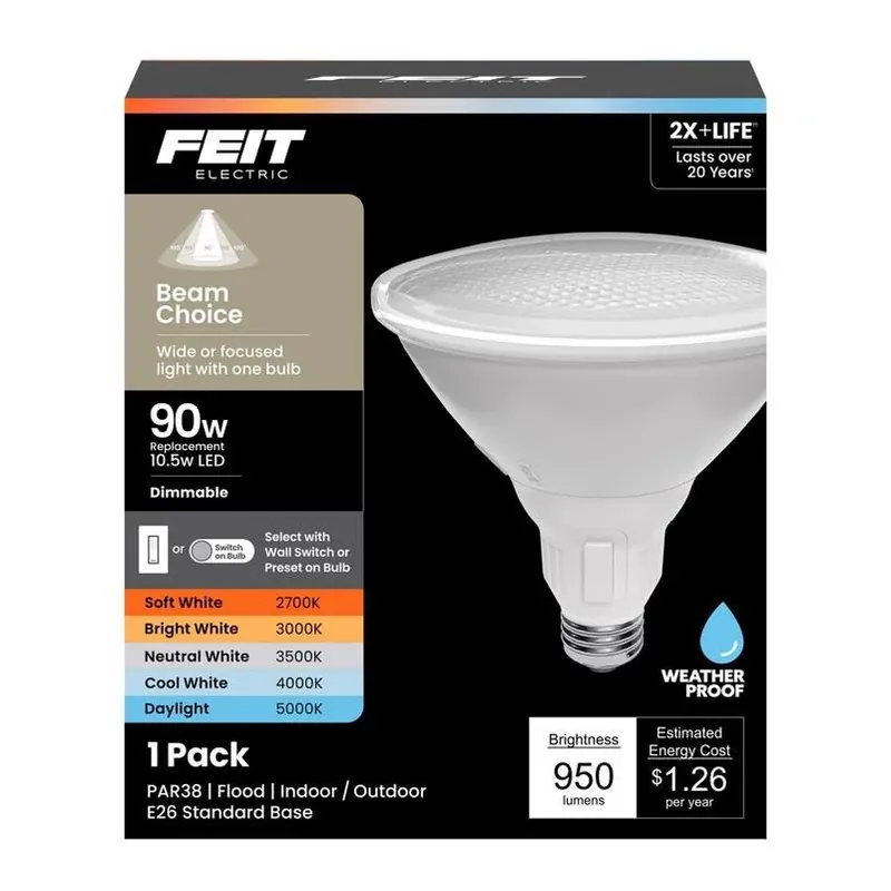 Feit Dimmable PAR38 LED Bulb – 90W Equivalent Adjustable White, E26 Base (1‑Pack)