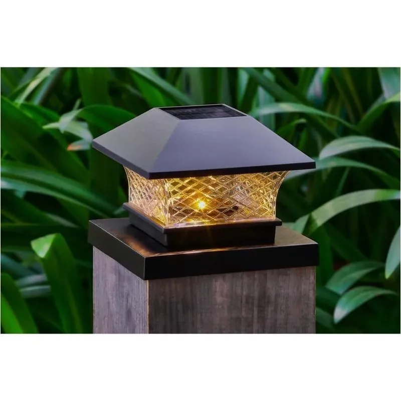 Living Accents Solar LED Post Cap Light – Black, 0.2W Warm White, 2‑Pack