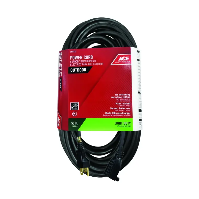 Outdoor 50 Ft. L Black Extension Cord 16/3 Sjtw For Outdoor Use