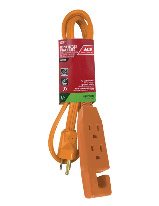 Indoor 3 Ft. L Orange Triple Outlet Cord 16/3 Spt-2 For Household Use