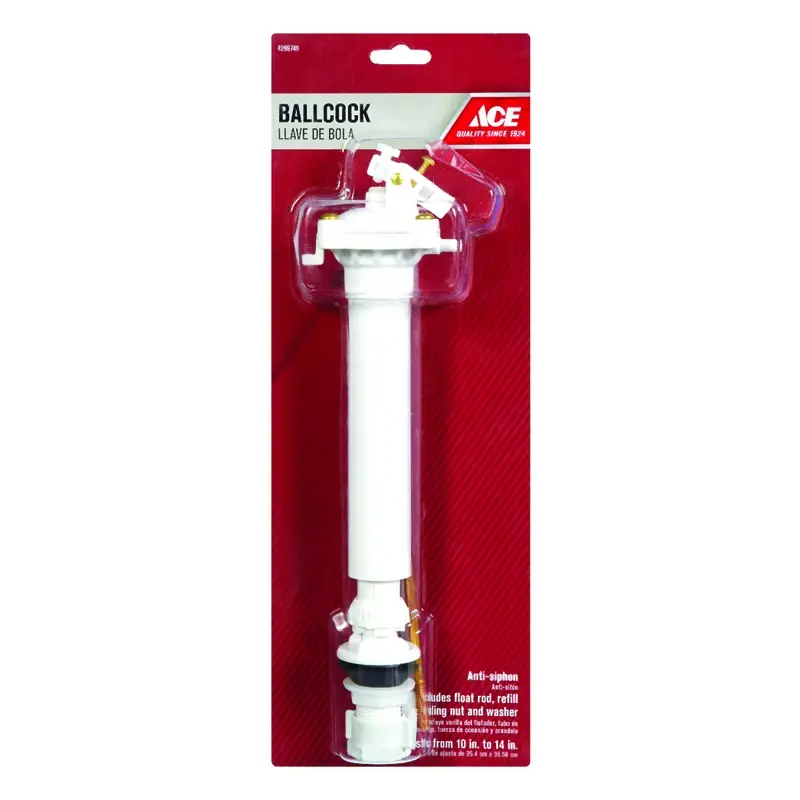 Adjustable Ballcock White Plastic Fill Valve 10-14 Inch Universal Fit