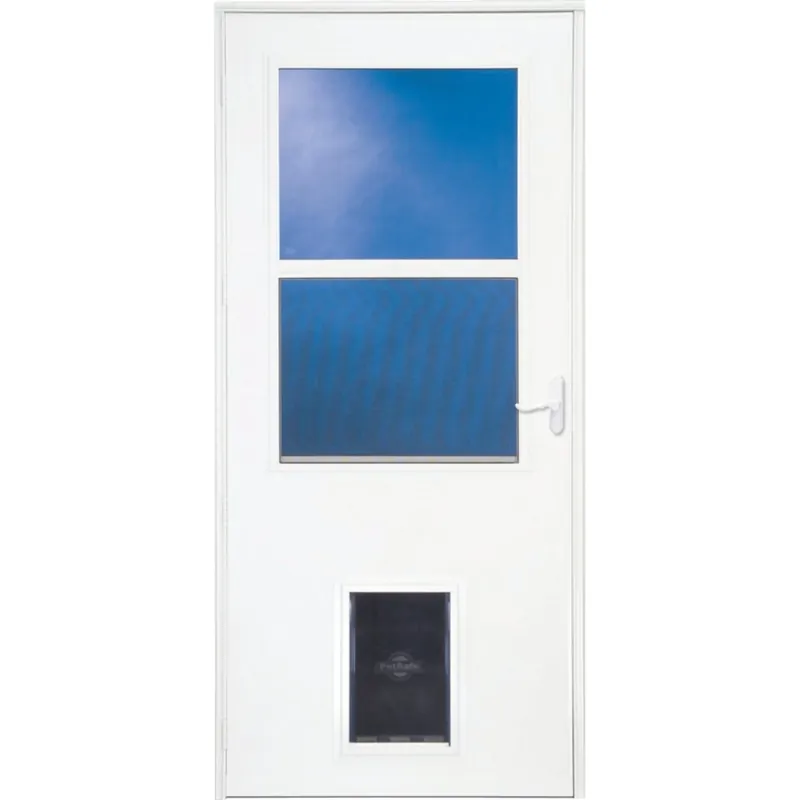 Duratech 36 In. W X 81 In. H White Self-storing Storm Door With Pet Door