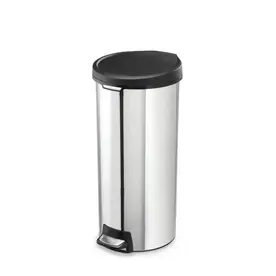 30 Liter Polished Steel Round Step Can With Trim Ring