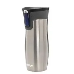 Autoseal Stainless Steel Travel Mug, 16 Ounces, Vacuum Insulated, Silver